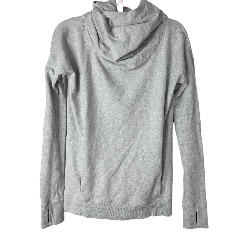 LULULEMON Stress Less Hoodie 4 Funnel Cowl Neck Heathered Light Gray Thumb Hole